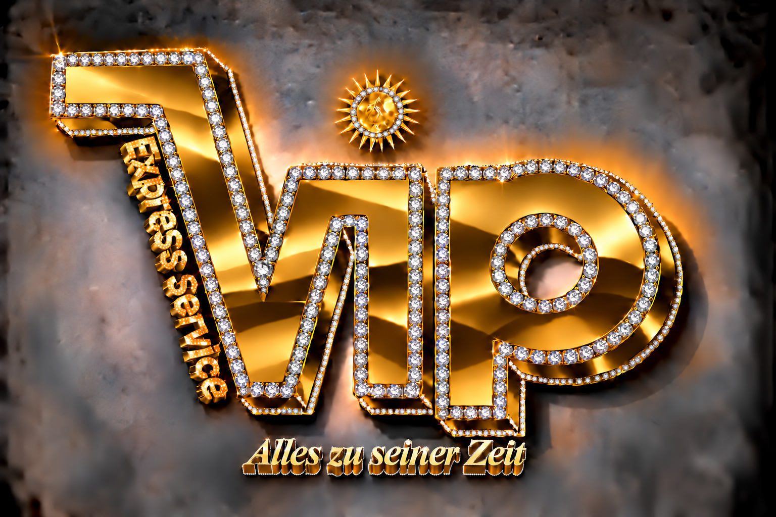 VIP Express Service – das goldene Logo vor dunklem Stein